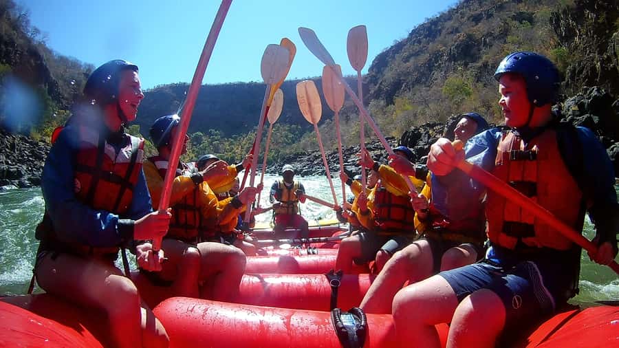 Zambezi River: Kid-Friendly Whitewater Rafting - Getting set in the stern mount raft